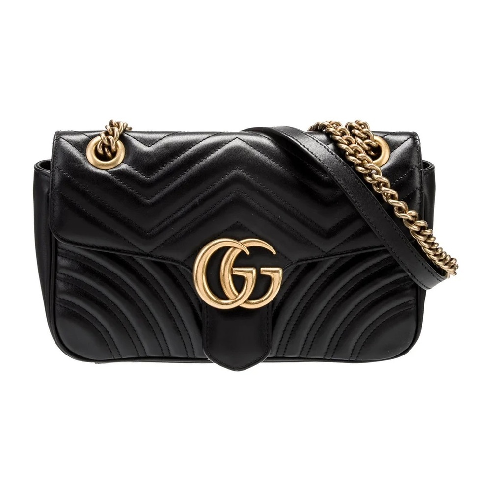 Gucci Black Quilted Leather Bag with Gold Chain